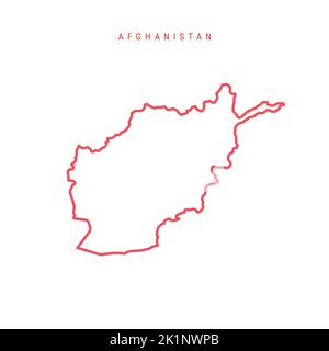 Afghanistan Mappa del contorno modificabile. Confine rosso afghano. Nome del paese. Regolare lo spessore della linea. Cambia colore. Illustrazione vettoriale. Illustrazione Vettoriale