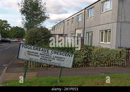 Youlgreave Crescent, Gamesley, High Peak, Derbyshire, Inghilterra, REGNO UNITO, SK13 0AG Foto Stock