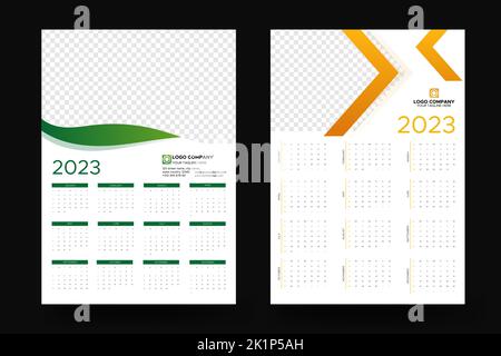 Due calendario da parete 2023 mese gennaio giorno settimana vacanza elegante minimalista Planner diario in uno stile minimalista. Calendario aziendale e aziendale. Illustrazione Vettoriale