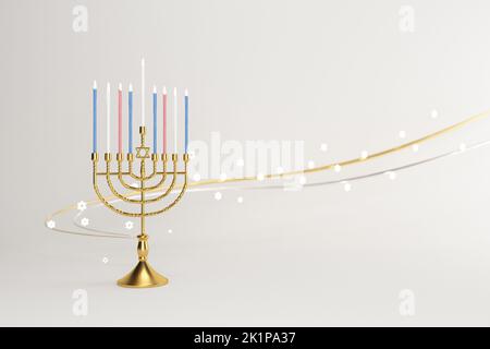 3D rendering immagine della vacanza ebraica Hanukkah con menorah o tradizionale Candelabra su sfondo bianco. Foto Stock