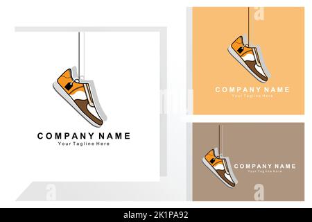 Sneakers Shoe Logo Design, illustrazione vettoriale di calzature per giovani di tendenza, semplice concetto funky Illustrazione Vettoriale