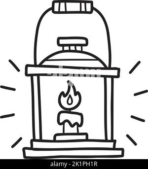 Lanterna d'epoca disegnata a mano isolata sullo sfondo Illustrazione Vettoriale
