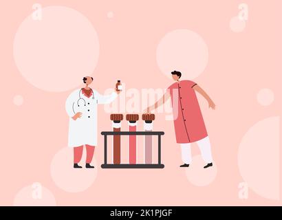 foto composito dottori laboratorio bottiglie sfondo rosa Illustrazione Vettoriale