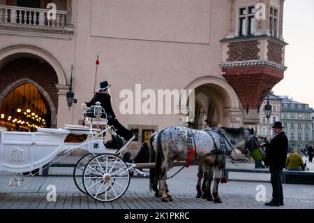 Cracovia, ad arco e torretta, sala di stoffa rinascimentale nella città vecchia, Polonia. Foto Stock