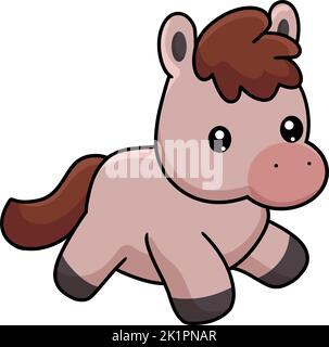 Un cavallo carino kawaii su sfondo bianco Illustrazione Vettoriale