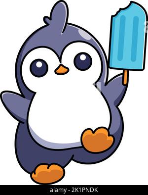 Un pinguino carino con gelato Illustrazione Vettoriale