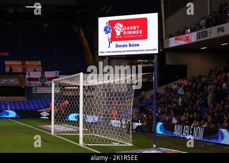 Pubblicità che mostra il supporto per la Darby Rimmer MND Foundation ed ex giocatore, Marcus Stewart - Ipswich Town contro Bristol Rovers, Sky Bet League One, Portman Road, Ipswich, Regno Unito - 13th settembre 2022 solo per uso editoriale - si applicano le restrizioni DataCo Foto Stock