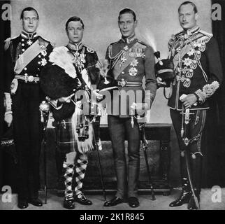 Re Edoardo Vlll con i suoi tre fratelli. L-R: Il Duca di Kent, S.M. il Re, il Duca di York e il Duca di Gloucester. 1936 Foto Stock