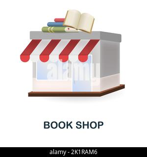 Icona Book Shop. 3d illustrazione della collezione per piccole imprese. Creative Book Shop 3D icona per web design, modelli, infografiche e altro ancora Illustrazione Vettoriale
