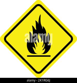 Segnale di avvertimento incendio in triangolo giallo. Sostanze infiammabili. Illustrazione vettoriale Illustrazione Vettoriale