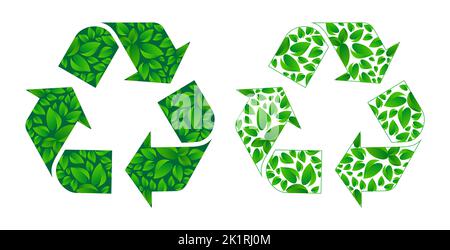Concetto di Recycle simbolo con foglie verdi, salvare il pianeta e l'illustrazione del concetto di energia. Illustrazione Vettoriale
