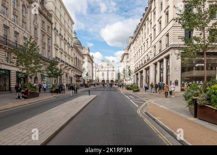 Regent Street St. James's senza traffico, Londra, Regno Unito Foto Stock