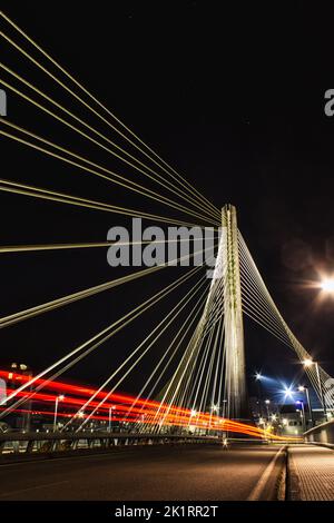 Ponte sospeso sul fiume Lerez a Pontevedra, Galizia, Spagna Foto Stock