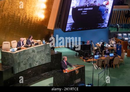 Il Segretario Generale delle Nazioni Unite Antonio Guterres ha pronunciato un discorso alla 77th sessione dell'Assemblea Generale delle Nazioni Unite (UNGA 77), a New York City, Stati Uniti d'America, martedì 20 settembre 2022. FOTO DI BELGA NICOLAS MAETERLINCK Foto Stock