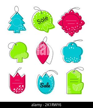 Prezzo tag e vendita - linea design stile illustrazione set Illustrazione Vettoriale