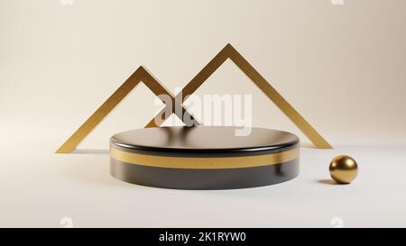 piedistallo nero minimal con ornamento oro, scena podio per rendering 3d di sfondo del display del prodotto Foto Stock