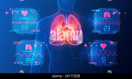 Monitoraggio cardiopolmonare e monitoraggio emodinamico - nuove tecnologie per il monitoraggio delle funzioni cardiache e respiratorie - Illustrazione concettuale Foto Stock