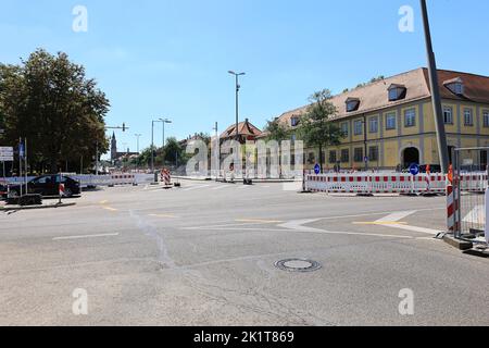 cantiere stradale sopra la strada federale 27 a ludwigsburg Foto Stock