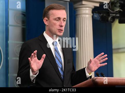 Washington, DC, USA, 20 settembre 2022. Jake Sullivan, consulente per la sicurezza nazionale degli Stati Uniti, parla ai media durante il briefing quotidiano alla stampa nella Sala Briefing della Casa Bianca di Brady, DC martedì 20 settembre 2022. Credit: Ron Sachs/Pool via CNP /MediaPunch Foto Stock