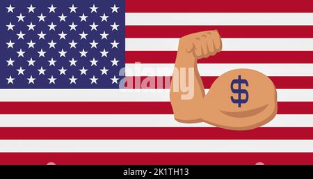 Concetto del dollaro forte. Economia degli Stati Uniti, valuta americana della bandiera... concetto Foto Stock