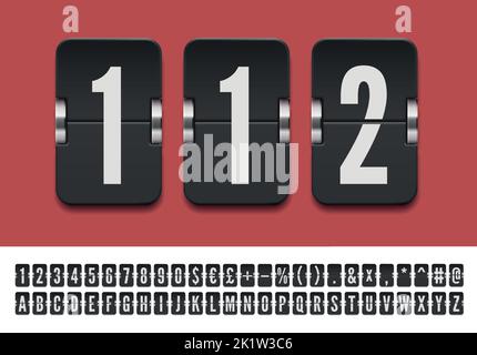 Font tabellone segnapunti meccanico terminale aeroportuale con numeri per visualizzare le informazioni di emergenza o gli orari di partenza. Illustrazione vettoriale. Illustrazione Vettoriale
