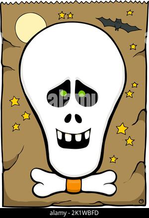 faccia scheletro cartoon su un sacchetto di carta Illustrazione Vettoriale