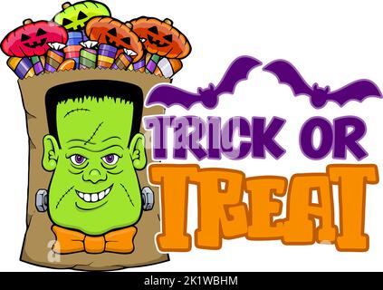 trucco o trattare il design con la faccia di frankenstein Illustrazione Vettoriale