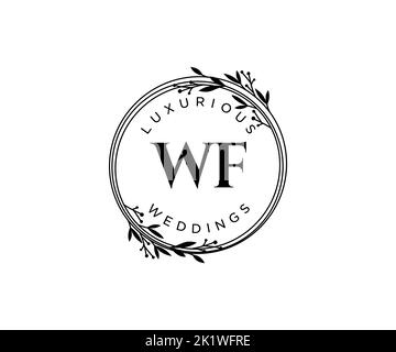 WF iniziali lettera monogramma modello logo matrimonio, modelli moderni minimalisti e floreali disegnati a mano per le carte di invito, Salva la data, elegante Illustrazione Vettoriale