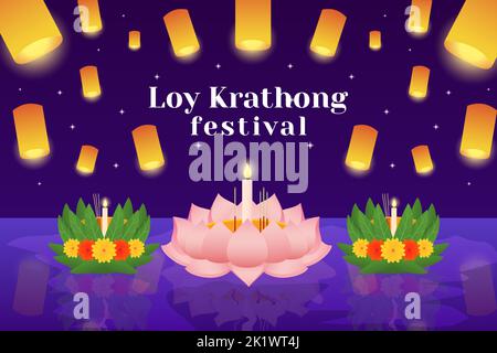 Gradient Loy Krathong festival banner illustrazione design Illustrazione Vettoriale