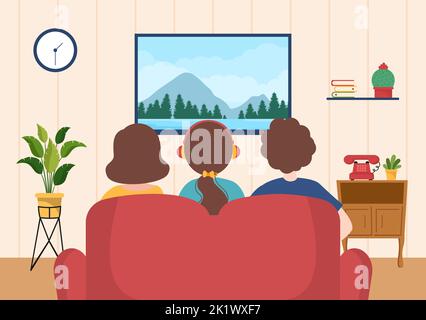 TV modello di canale disegnato a mano Cartoon Flat Illustrazione Home Entertainment per guardare film, film d'azione o Breaking News in televisione Illustrazione Vettoriale