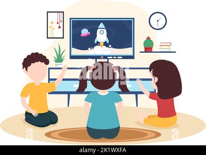 TV modello di canale disegnato a mano Cartoon Flat Illustrazione Home Entertainment per guardare film, film d'azione o Breaking News in televisione Illustrazione Vettoriale