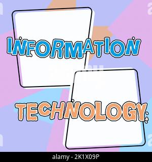 Tecnologia informatica per la visualizzazione dei segnali. Vetrina aziendale utilizzare i sistemi per memorizzare Recupera trasmissione Invia dati Foto Stock