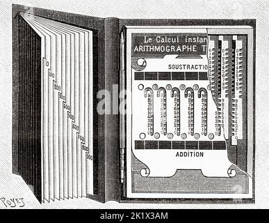 Calcolatore meccanico Troncet. Vecchio 19th ° secolo illustrazione incisa da la natura 1890 Foto Stock