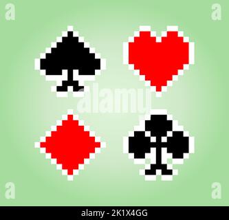 8 bit poker pixel. una carta da gioco per le risorse di gioco in illustrazione vettoriale. Illustrazione Vettoriale