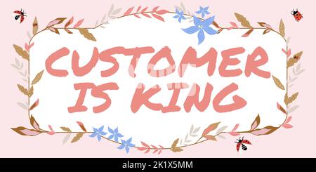 Il cliente che mostra la segnaletica è KingServe attento e risponde adeguatamente alle esigenze con urgenza. Concetto che significa servire attentamente e correttamente consegnare il Foto Stock