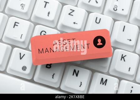 Scrittura a mano di testo Asset Managementprocesso sistematico di gestione e smaltimento delle risorse. Approccio aziendale processo sistematico di funzionamento e. Foto Stock