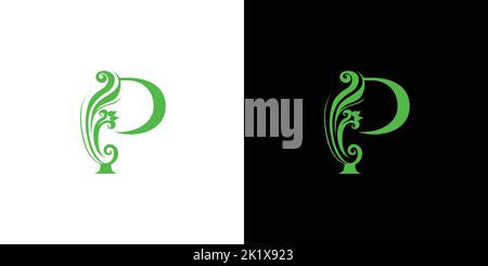 Design moderno e naturale del logo con lettere P iniziali Illustrazione Vettoriale