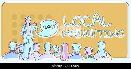 Testo di scrittura a mano Marketingun commercio locale dove un prodotto compra e vende nella base di zona. Idea di affari Un commercio locale dove un prodotto compra e. Foto Stock
