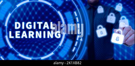 Visualizzazione concettuale Learningdigitale accompagnato da tecnologia o pratica didattica. Approccio aziendale accompagnato da tecnologia o da Foto Stock