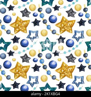 motivo senza giunture acquerello con stelle e perline Foto Stock