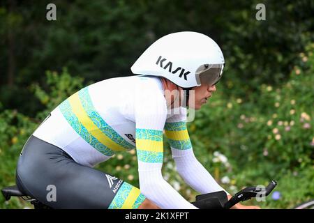 21st settembre 2022; Wollongong, Illawarra, Galles del Sud, Australia: UCI World Road Cycling Championships, Lucas Plapp of Australia durante la staffetta mista Team Time Trial Foto Stock