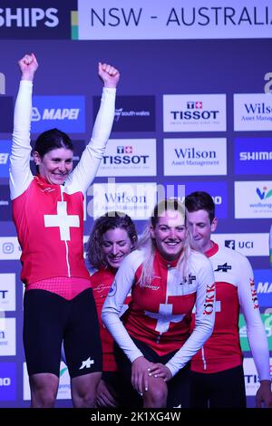 21st settembre 2022; Wollongong, Illawarra, Galles del Sud, Australia: UCI World Road Cycling Championships: La Svizzera festeggia la vittoria. Foto Stock