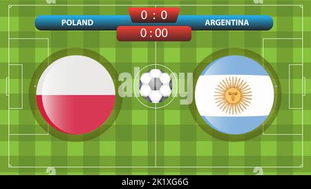 Modello segnapunti Polonia vs Argentina per la competizione di calcio. Illustrazione vettoriale. Modello sportivo. Illustrazione Vettoriale