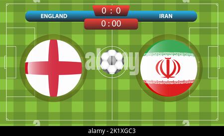 Modello di tabellone segnapunti per la competizione calcistica in Inghilterra e Iran. Illustrazione vettoriale. Modello sportivo. Illustrazione Vettoriale