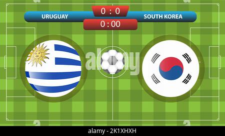 Annuncio della partita tra Uruguay e Corea del Sud nell'ambito del concorso internazionale di calcio. Illustrazione vettoriale. Modello sportivo. Illustrazione Vettoriale