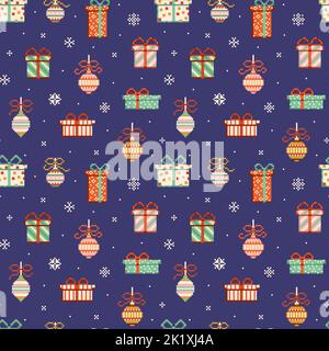 Modello di Natale allegro a 8 bit con scatole regalo Illustrazione Vettoriale