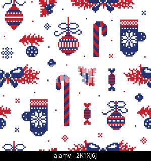 Modello di Natale a 8 bit in rosso verde tradizionale Illustrazione Vettoriale