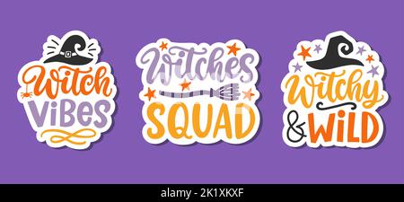 Witch Vibes, Witches Squad Inscription Stickers Set Illustrazione Vettoriale