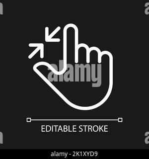 Zoom indietro pixel touch icona lineare bianca perfetta per il tema scuro Illustrazione Vettoriale