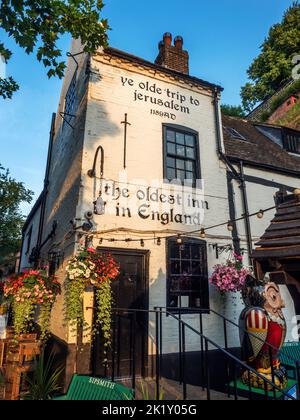 YE Olde viaggio a Jerusalem pub attaccato a Castle Rock sotto il Castello di Nottingham a Nottingham Nottinghamshire Inghilterra Foto Stock
